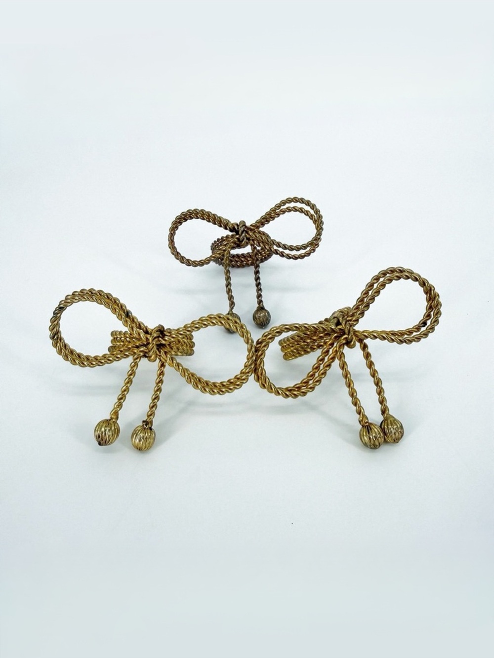 Vintage Brass Gold Rope Bow Coquette Napkin Rings Set of 3